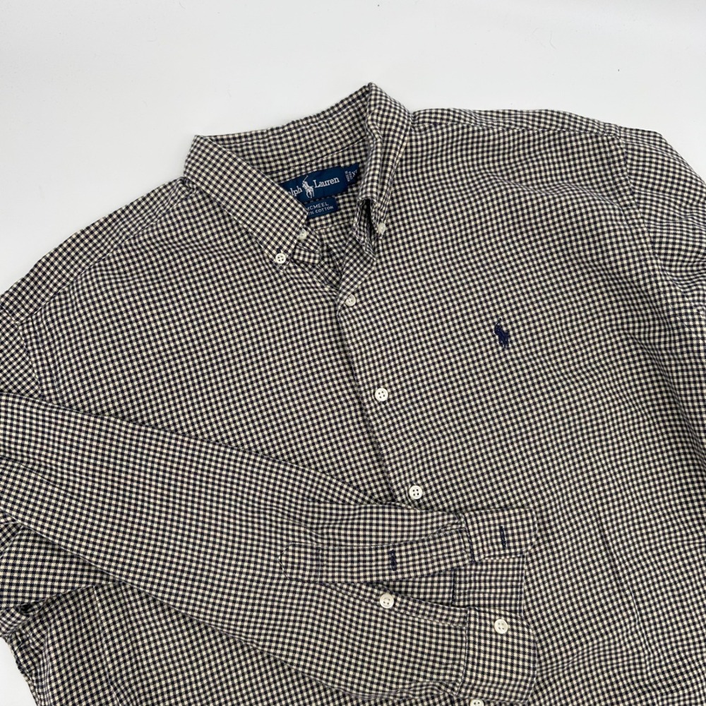 Ralph Lauren McMeel Men's Long Sleeve Navy & Cream Gingham Button Down‎ Shirt XL